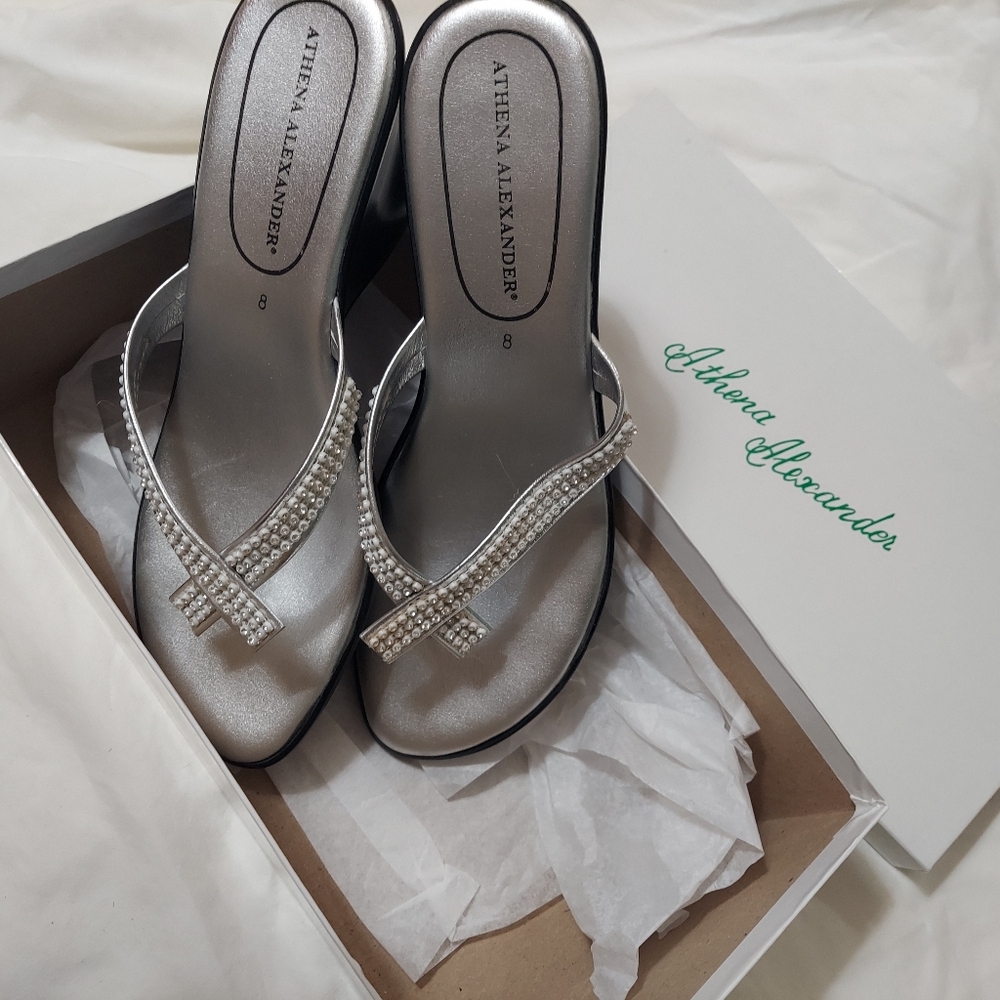 Athena Alexander Silver Rhinestone-Embellished Women's Sandals Sz 8 New In Box